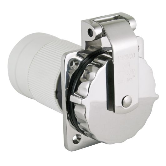 Socle rond Easy Lock MARINCO en inox pour prise de quai 32 A | Distribution électrique dans le bateau