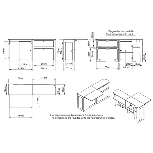 Meuble latéral grande table L2 (XL) A3V2 - Jumpy / Expert 3 - SIMPLE VANS - dessin dimensions