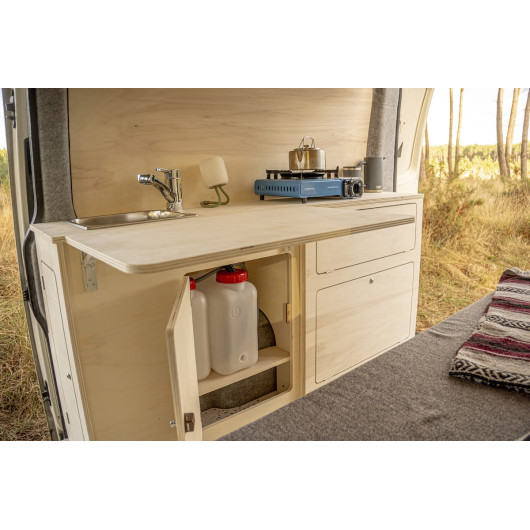 Meuble latéral grande table L2 (XL) A3V2 - Jumpy / Expert 3 - SIMPLE VANS - vue dans le van coffres ouverts