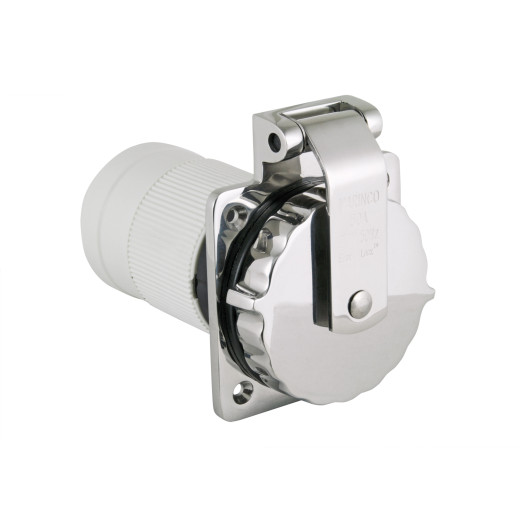 Socle rond Easy Lock MARINCO en inox pour prise de quai 32 A | Distribution électrique dans le bateau
