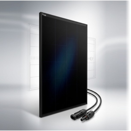 Panneau solaire rigide HPX 175N Full Black ENERGIE MOBILE vu profil gauche et connecteur MC4.