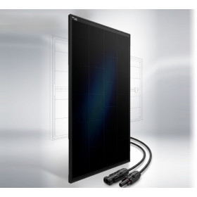 Panneau solaire rigide HPX 130N Full Black ENERGIE MOBILE vu côté et dessus avec connecteur MC4