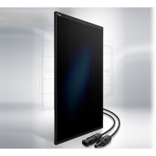 Panneau solaire rigide HPX 130N Full Black ENERGIE MOBILE vu côté et dessus avec connecteur MC4