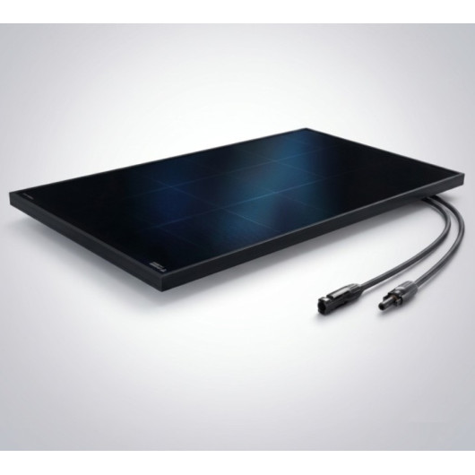 Panneau solaire rigide HPX 175N Full Black ENERGIE MOBILE vu côté et dessus avec connecteur MC4