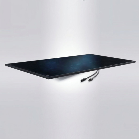 Panneau solaire rigide HPX 285N Full Black ENERGIE MOBILE, vu de profil gauche avec connecteur MC4.
