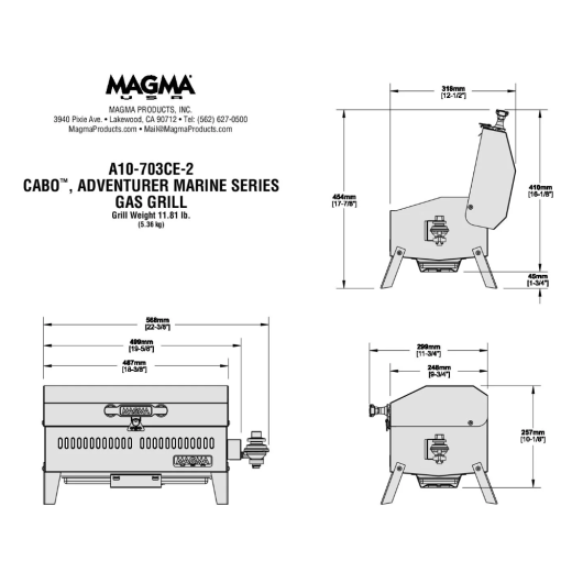Support rail rond MAGMA T10-385 pour fixer le barbecue sur le balcon du bateau | dimensions