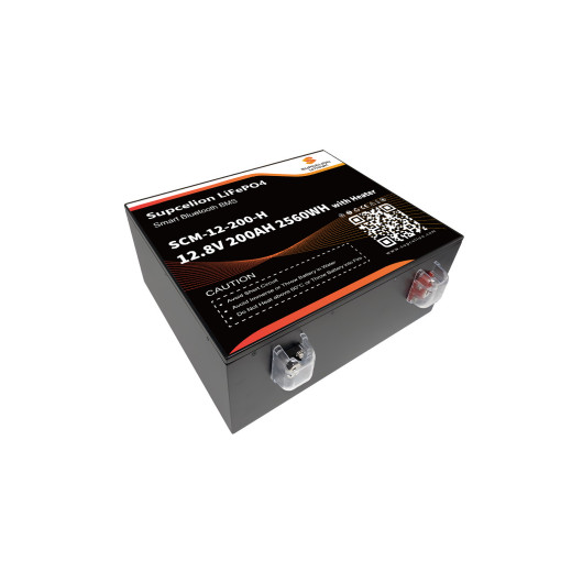 Batterie lithium basse temperature SCM-12-200-H SUPCELION | 200 Ah 2560 Wh vue iso gauche couchée