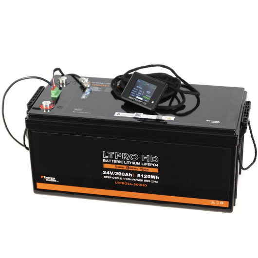 Batterie Lithium 24V 200Ah POLAR  LTPRO 24-200 HD PHOENIX bms 200A ENERGIE MOBILE monté avec interrupteur et contrôleur