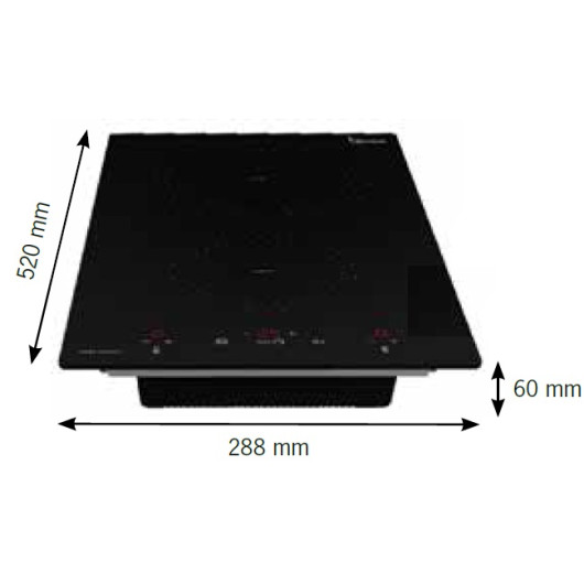 Plaque de cuisson induction Baraldi DUO 30 encastrable 2 feux 230 V pour van, camping-car et bateau - dimensions