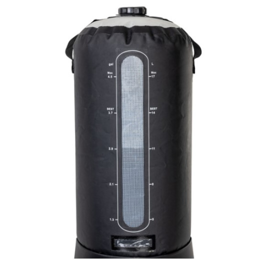 Douche solaire portable avec pompe à pied pour vanlife, bateau, camping - zoom échelle remplissage