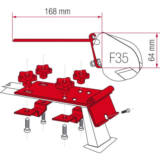 Kit de fixation store fourgon sur galerie. Fiamma kit standard.