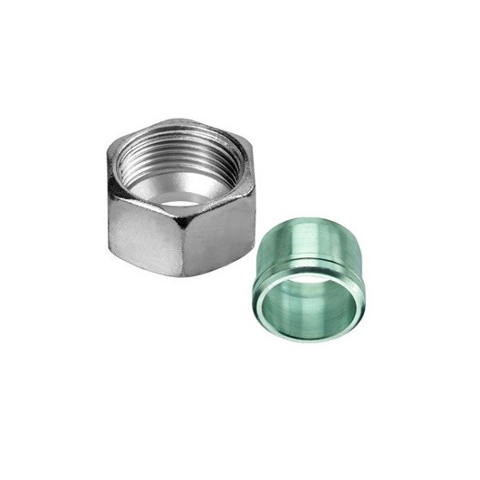 Ensemble bague + écrou à compression pour montage du raccord Bicône RVS 8 ou  10 du circuit GAZ