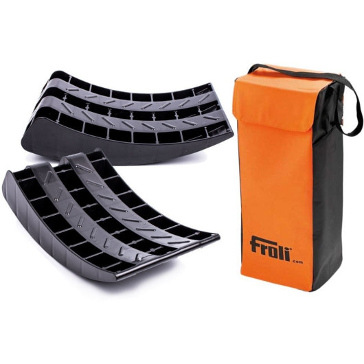Cale de roue Standard Froli | Set de 2 cales avec sac pour camping-car, caravane et fourgon aménagé