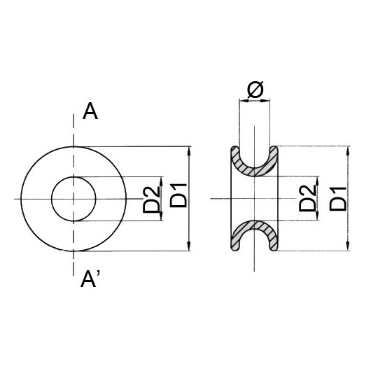 Anneau faible Friction poulie et palan bateau Ø 3 à 10 mm Viadana | dimensions