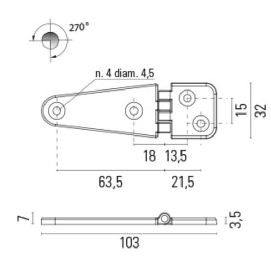 FS Charnière laiton 103 x 32 x 3,5 mm