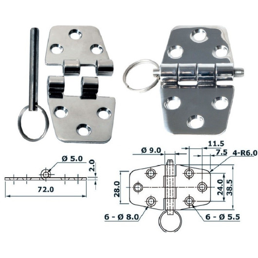 OSCULATI Charnière inox 72 x 38,5 x 2 mm