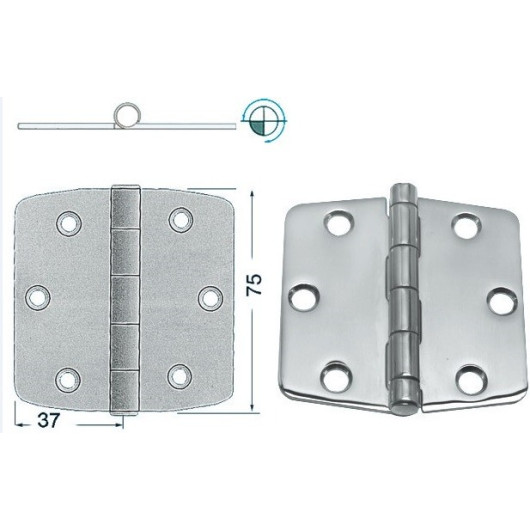 OSCULATI Charnière inox 74 x 75 x 2 mm