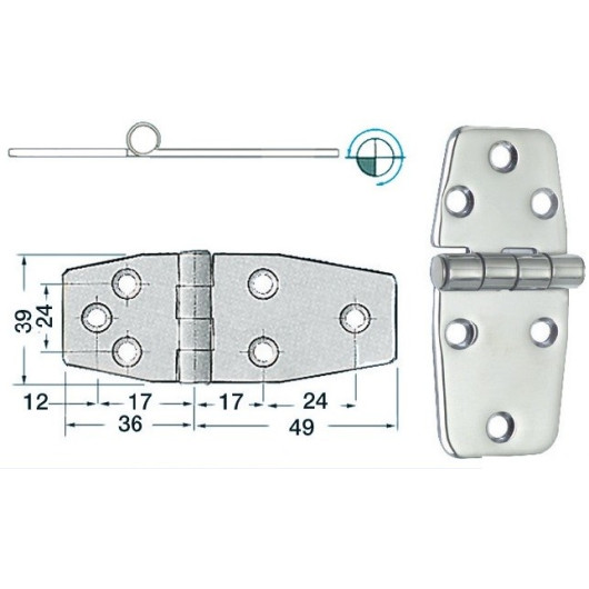 OSCULATI Charnière inox 85 x 39 x 2 mm