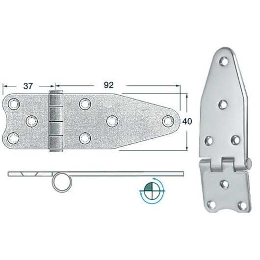 OSCULATI Charnière inox 129 x 40 x 2 mm