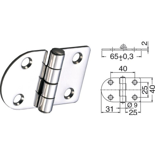 OSCULATI Charnière inox 65 x 40 mm