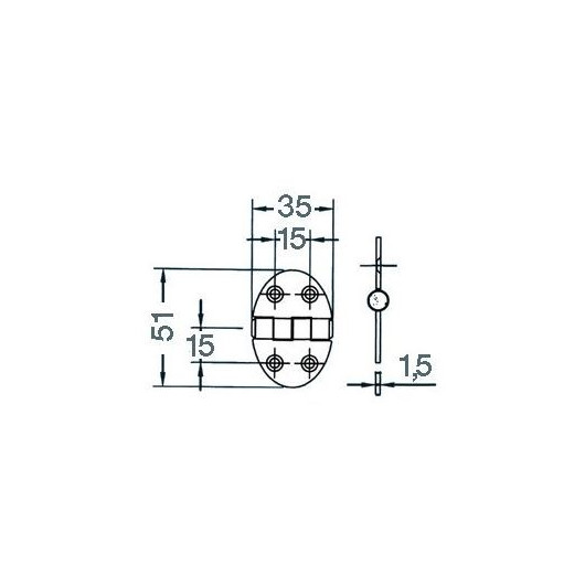 OSCULATI Charnière inox 35 x 51 x 2 mm