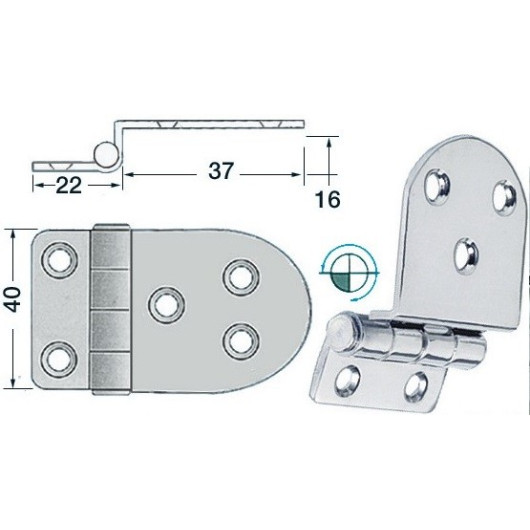 OSCULATI Charnière déportée inox 59 x 40 mm