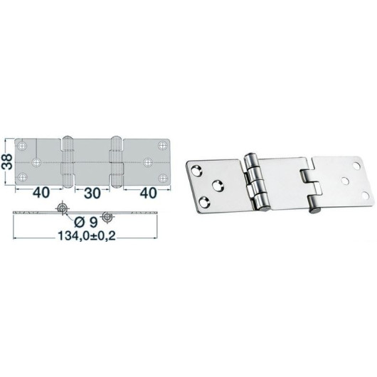 OSCULATI Charnière inox déportée 134 x 38 mm