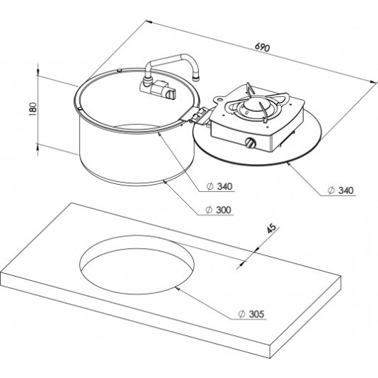 Foldy rond | LC1701 CAN - Combiné inox évier + réchaud gaz pour van, fourgon & bateau