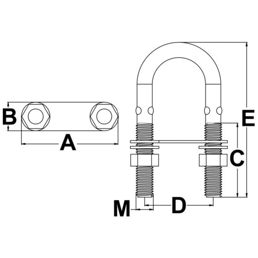 Cadène cavalier inox Osculati | Fixation robuste pour pont ou cloison bateau | dimensions