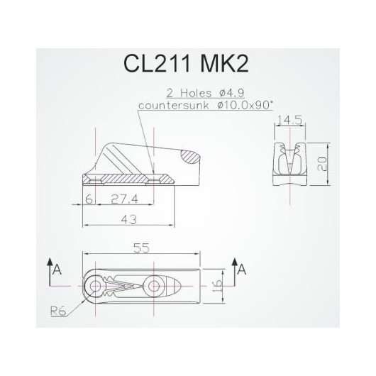 Clamcleat CL211 MK2 coinceur aluminium bateau