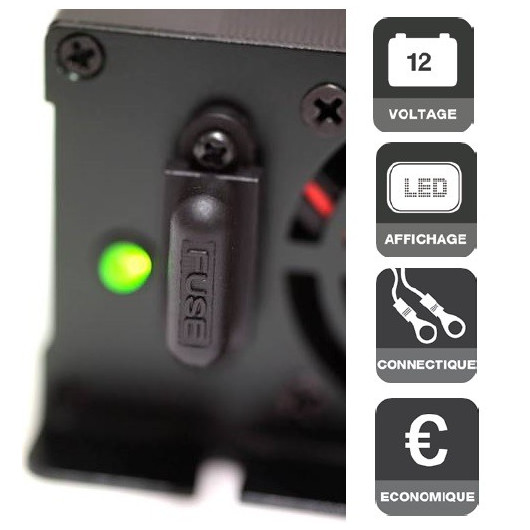 EM MBC12-20 chargeur de batterie 12V bateau et camping-car. vu témoin LED et fusible intégré