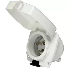 OSCULATI Socle pour prise de quai | 30 A | blanc Socle de prise de quai étanche 30A New Edge blanche -  IP56 230V - Osculati | Équipement électrique bateau | capot ouvert