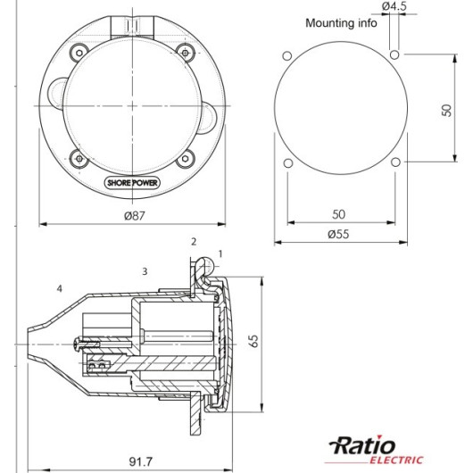 RATIO MP16-10-K Socle P17 Pour bateau et camping-car.