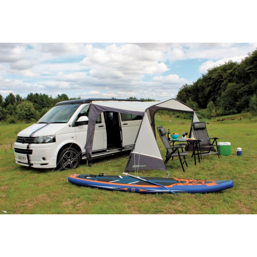 Auvent camping-car Techline Canopy Outdoor Revolution | solette fourgon et caravane | vue avec parois enroulées