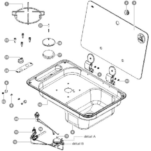 Cuisine De Camping CAN FL1324 Avec évier Et 1 Brûleur à Gaz - Dimensions 530x340 Mm - Neuf
