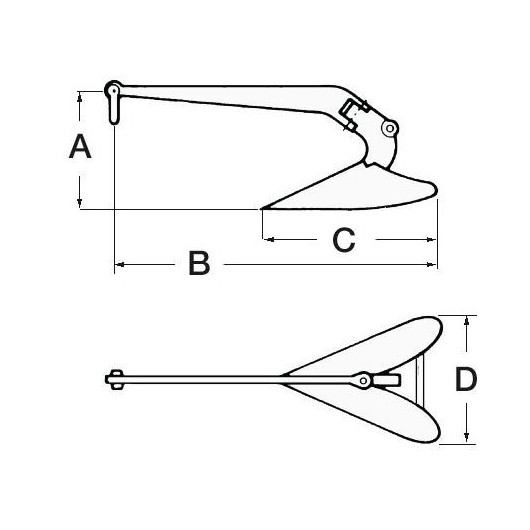 Accessoire & accastillage pour ancrage du bateau, OSCULATI Ancre Plough, schéma de l'ancre polyvalente type soc de charrue.