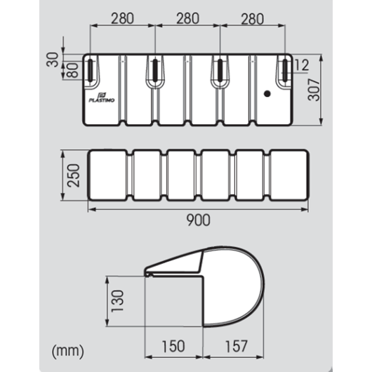 Bumper tous pontons PLASTIMO - Protection pour coque de bateau universel 3/4 - dimensions