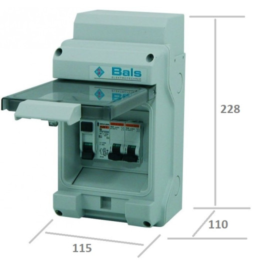 Tableau d'alimentation domestique 230V - 25A - 30mA Bals | connexion électrique en camping-car ou bateau | dimensions coffret