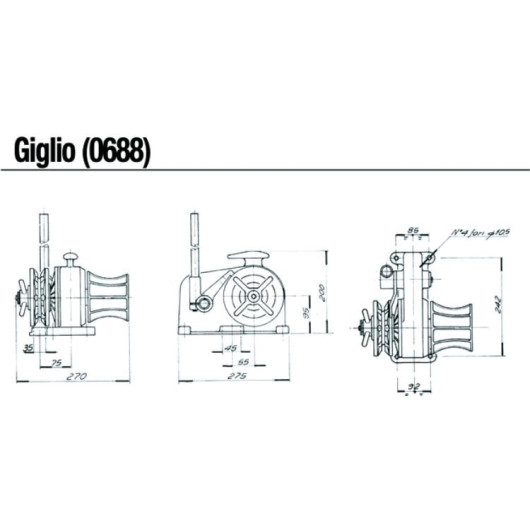 ITALWINCH Giglio 0688 - ø 6 mm guindeau manuel horizontal en alu de qualité pour les bateaux moteurs et voiliers