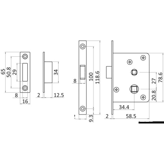OSCULATI Serrure de porte intérieure 129 x 132 mm