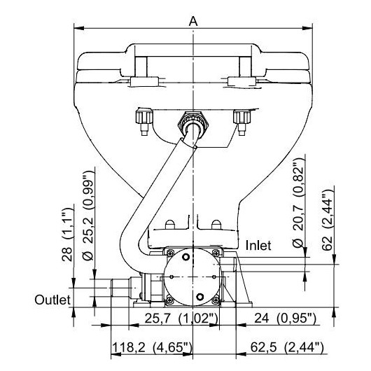 JOHNSON AquaT Electric Compact - WC marin 12/24 V avec panneau de commande - schéma