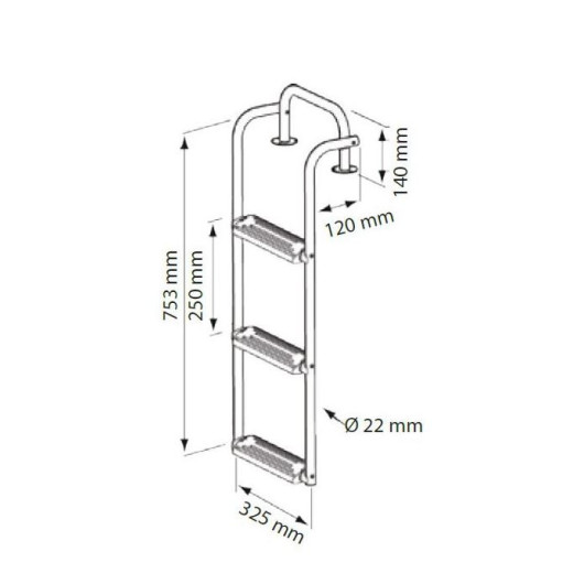 Echelle 3 marches rabattable Nuva Rade | Echelle de bain inox 90°-180° pour bateau | schéma