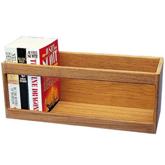 Bibliothèque en teck ARC Marine - rangement livres de poche bateau et fourgon - rempli