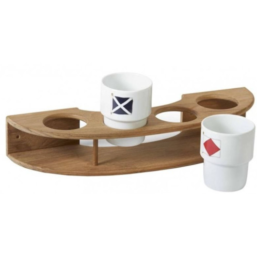 Porte-verres arrondi en teck ARC Marine - support mural pour bateau et van - 4 verres