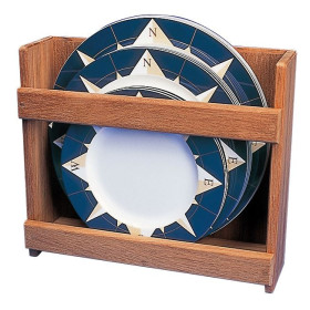 Porte-assiettes en teck Arc Marine - support mural cuisine van et bateau - rempli