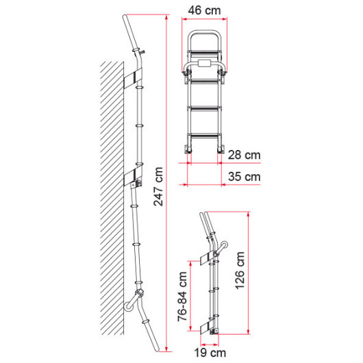 Deluxe 8 FIAMMA - échelle arrière extérieure pour paroi de camping-car - dimensions