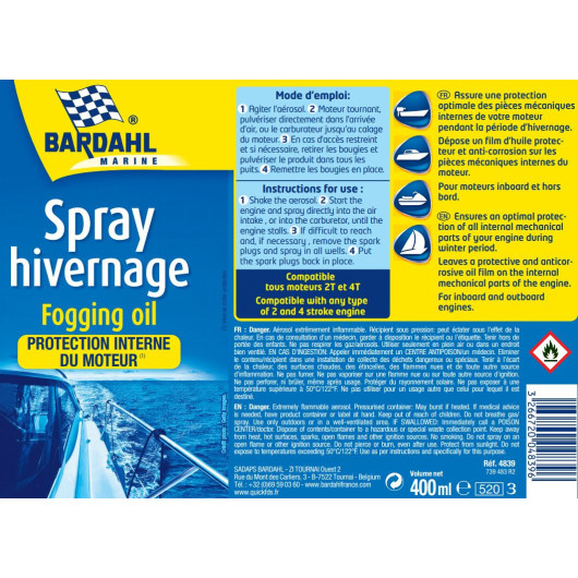 Spray d’hivernage pour tous moteur Bardahl | Dégrippant, lubrifiant et graisse | Notice