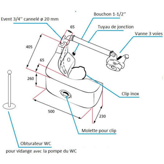 Kit réservoir eau noire RM69 pour tous WC bateau.