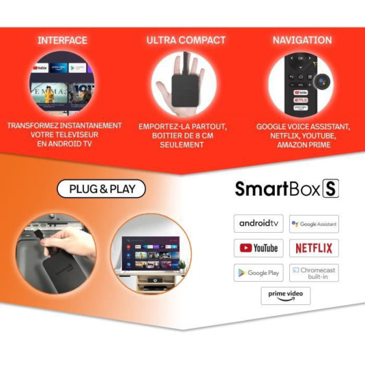 Smart Box S 4K POLAROID - module high-tech pour transformer une TV en Smart TV à bord du camping-car.