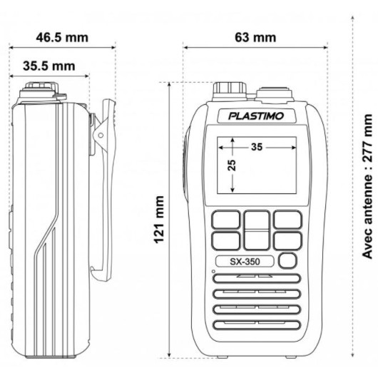 PLASTIMO SX 350 - VHF portable de bateau étanche & flottante - H2R Equipements